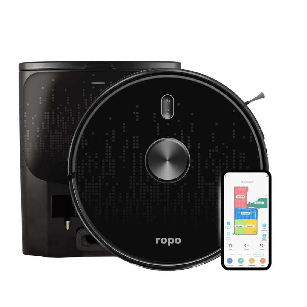 Robô Aspirador - Ropo Smart Laser Pro com base Autolimpante, mapeamento a laser, passa pano com MOP.