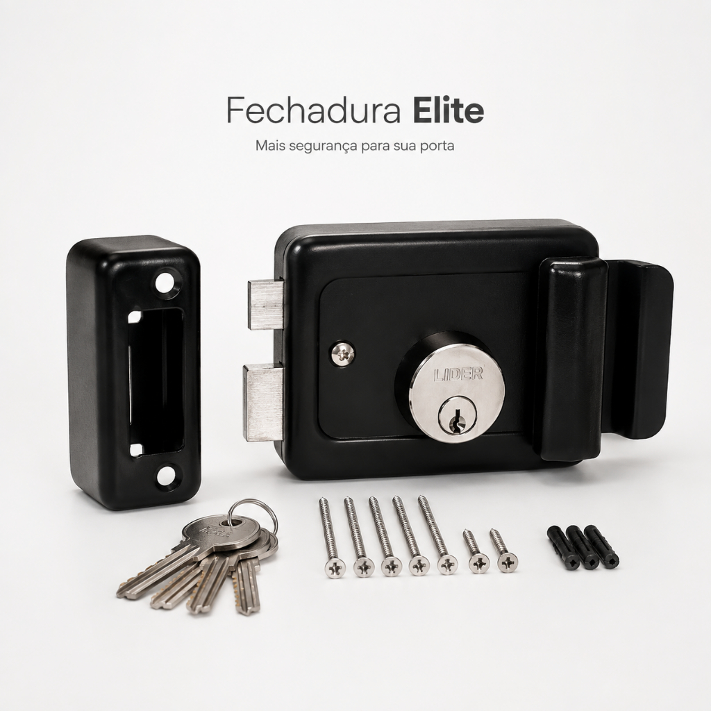 Fechadura Anti-Furto Elite Preta Pino Duplo Chave Tetra com 6 Chaves