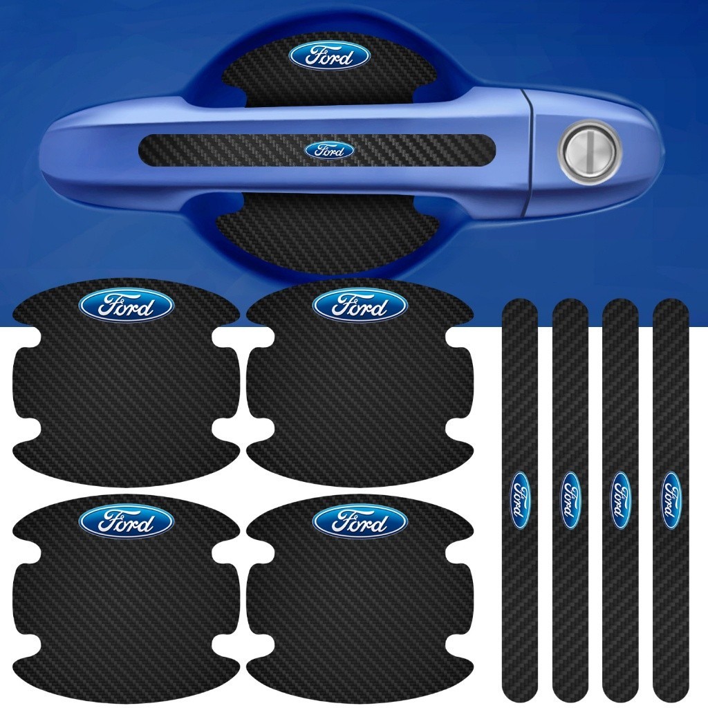 Kit 8 Peças Adesivo Protetor Maçaneta de Porta Ford Fibra de Carbono Carro Anti Arranhões