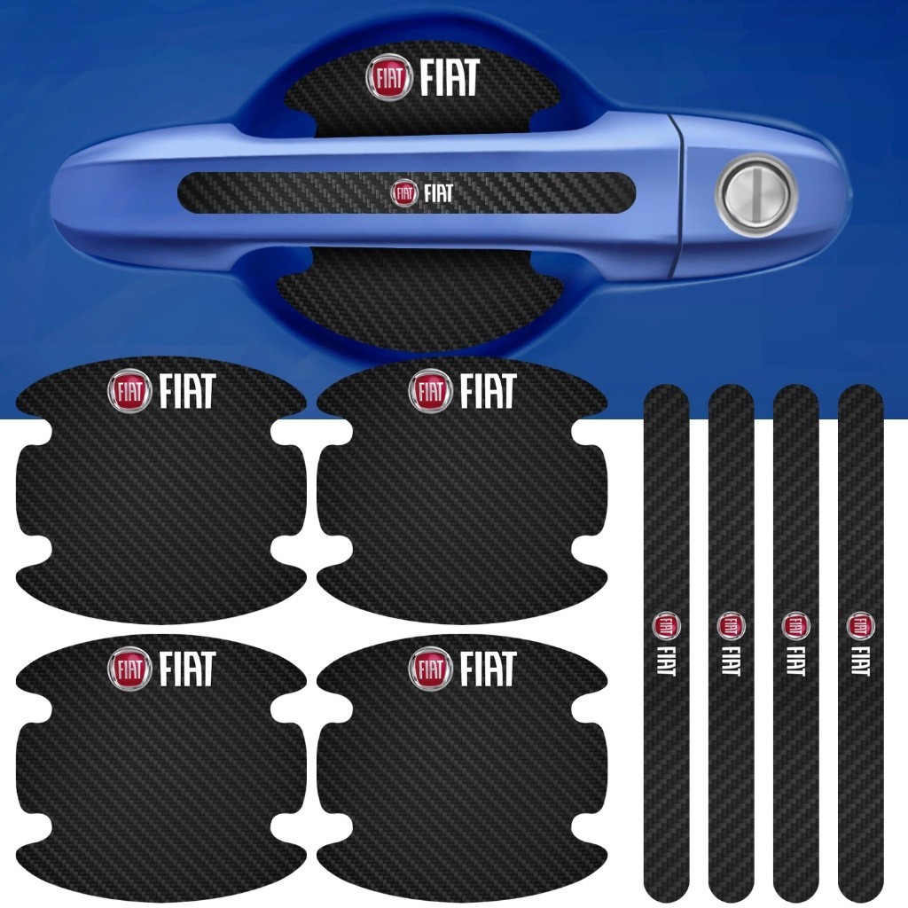 Kit 8 Peças Adesivo Protetor Maçaneta de Porta Fiat Fibra de Carbono Carro Anti Arranhões