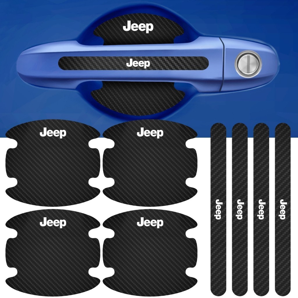 Kit 8 Peças Adesivo Protetor Maçaneta de Porta Jeep Fibra de Carbono Carro Anti Arranhões