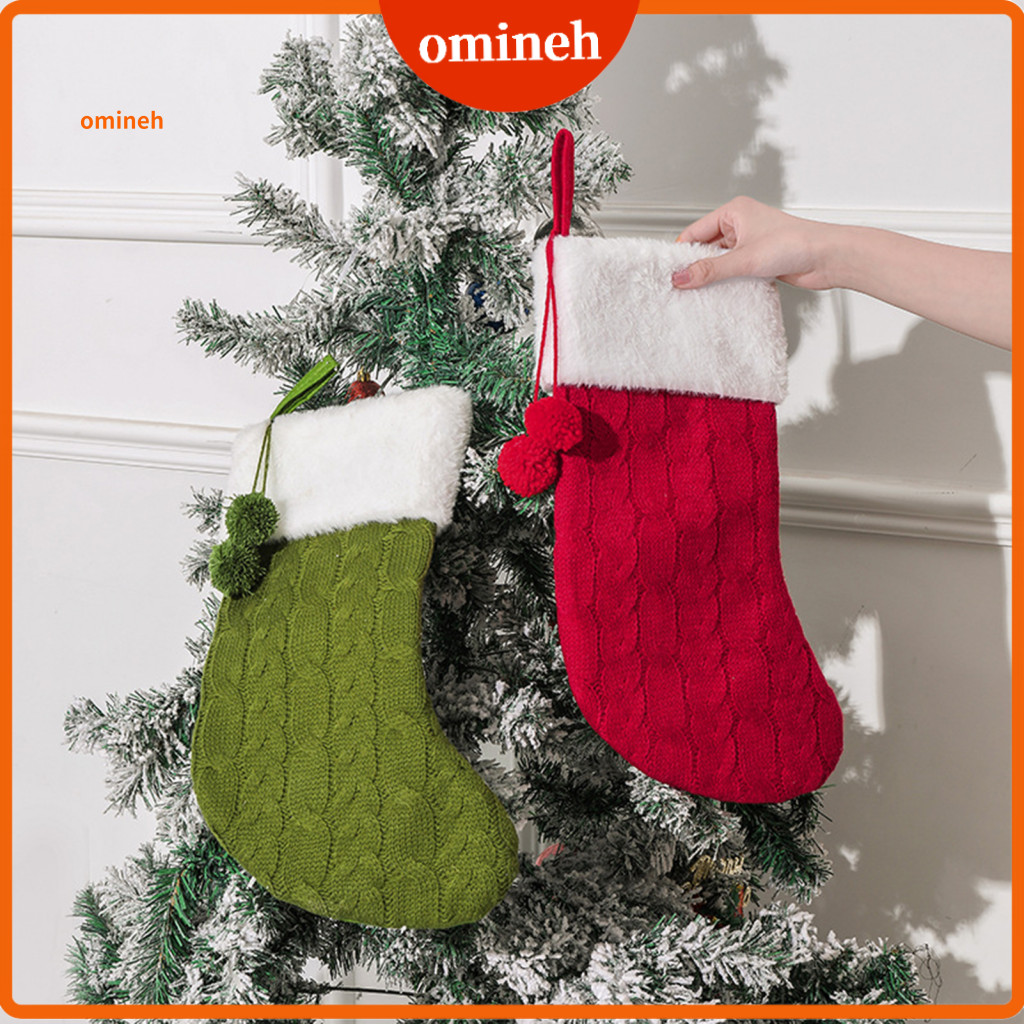 Acrylic Fabric Stockings Christmas Stocking Set 17 Inch with White Faux Fur Cuff – Knit Fireplace Hanging Decoration f