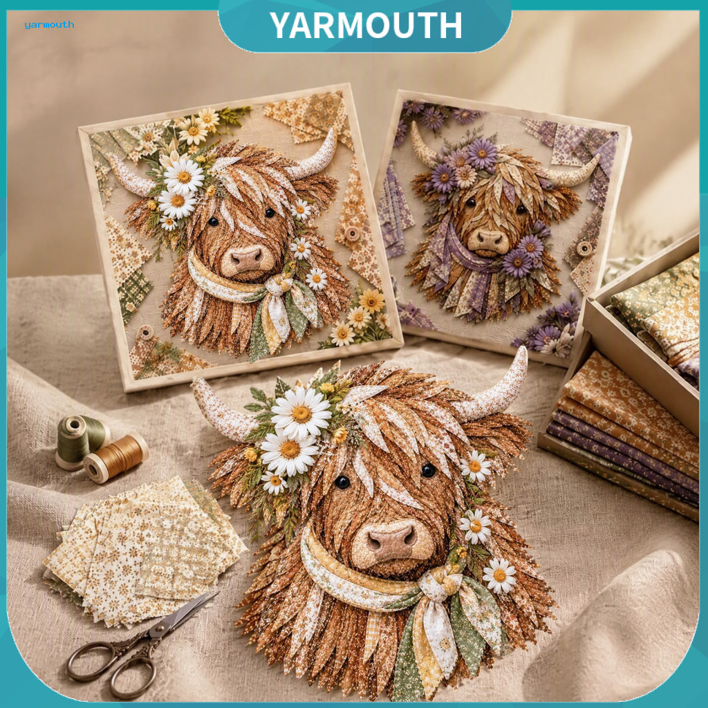 Adult Fabric Art Project Highland Cow Sewing Kit 3d Layered Diy – Beginner-friendly Quilt Craft Set for Adults Handmad