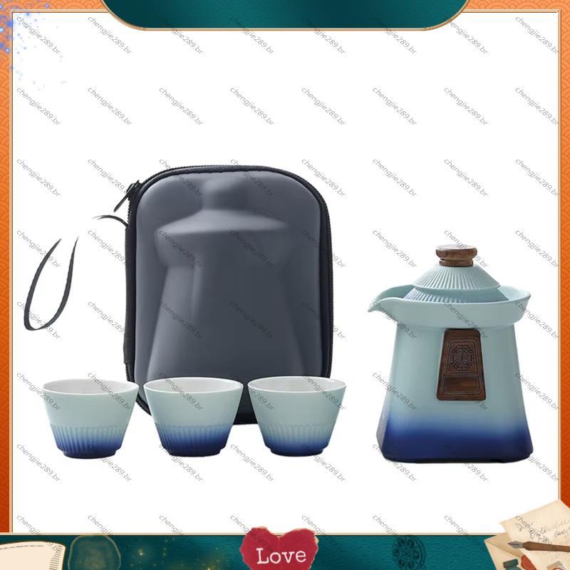 [Novo C] Conjunto De Chá Chinês Portátil-Kit Completo De Utensílios De Viagem Com Bule , Xícaras E Ferramentas De Fabric