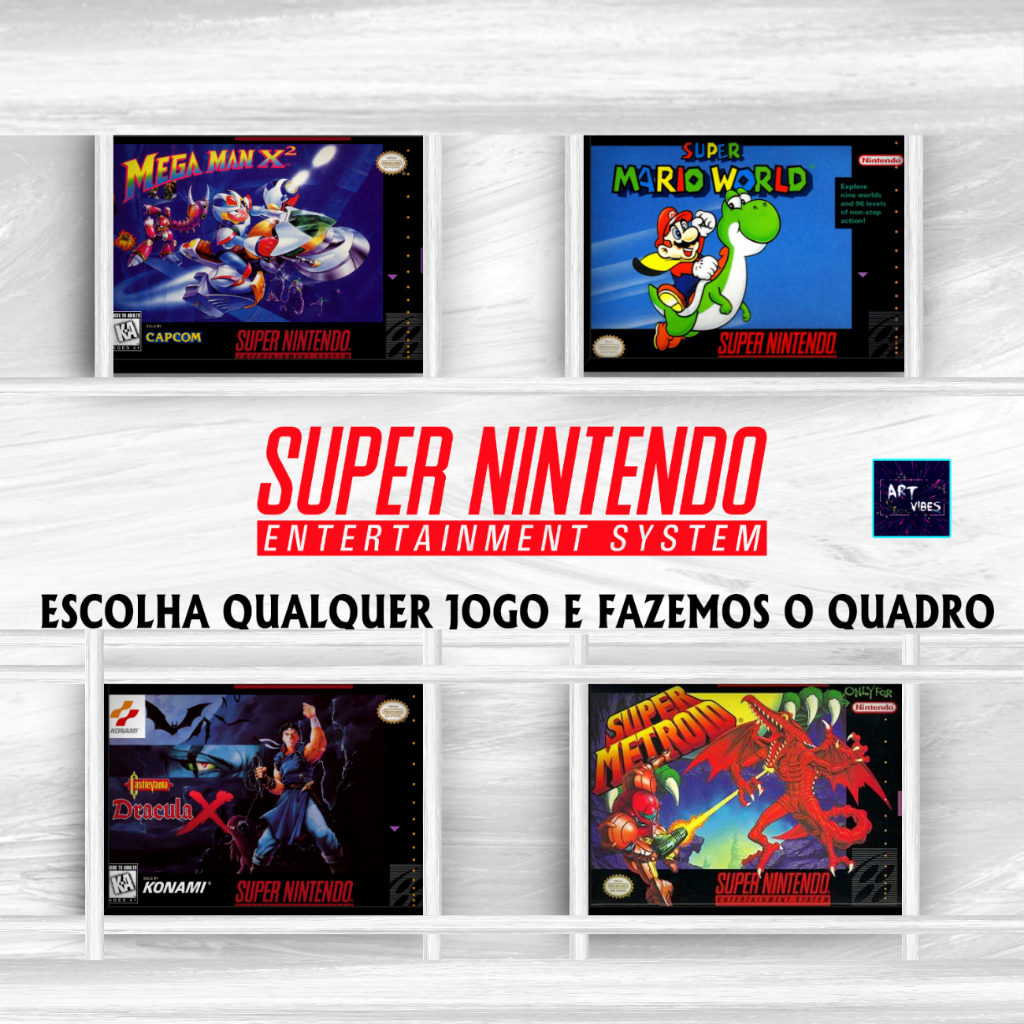 Kit Placas Decorativas Quadros Mario Super Nintendo Retro Games Videogame Console