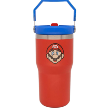 Copo Tumbler Hanger Super Mario Nintendo (650ml) | Aço inoxidável parede dupla, alça para carregar e canudo