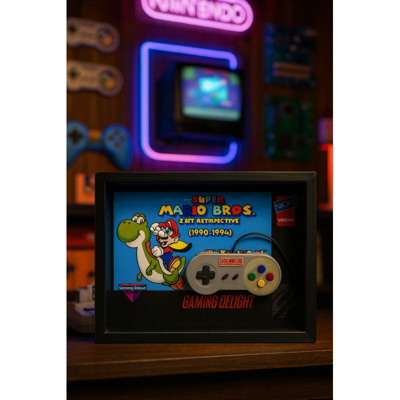 Quadro Super Mario World 3cm com Controle Super Nintendo – Pura Nostalgia 32x22cm