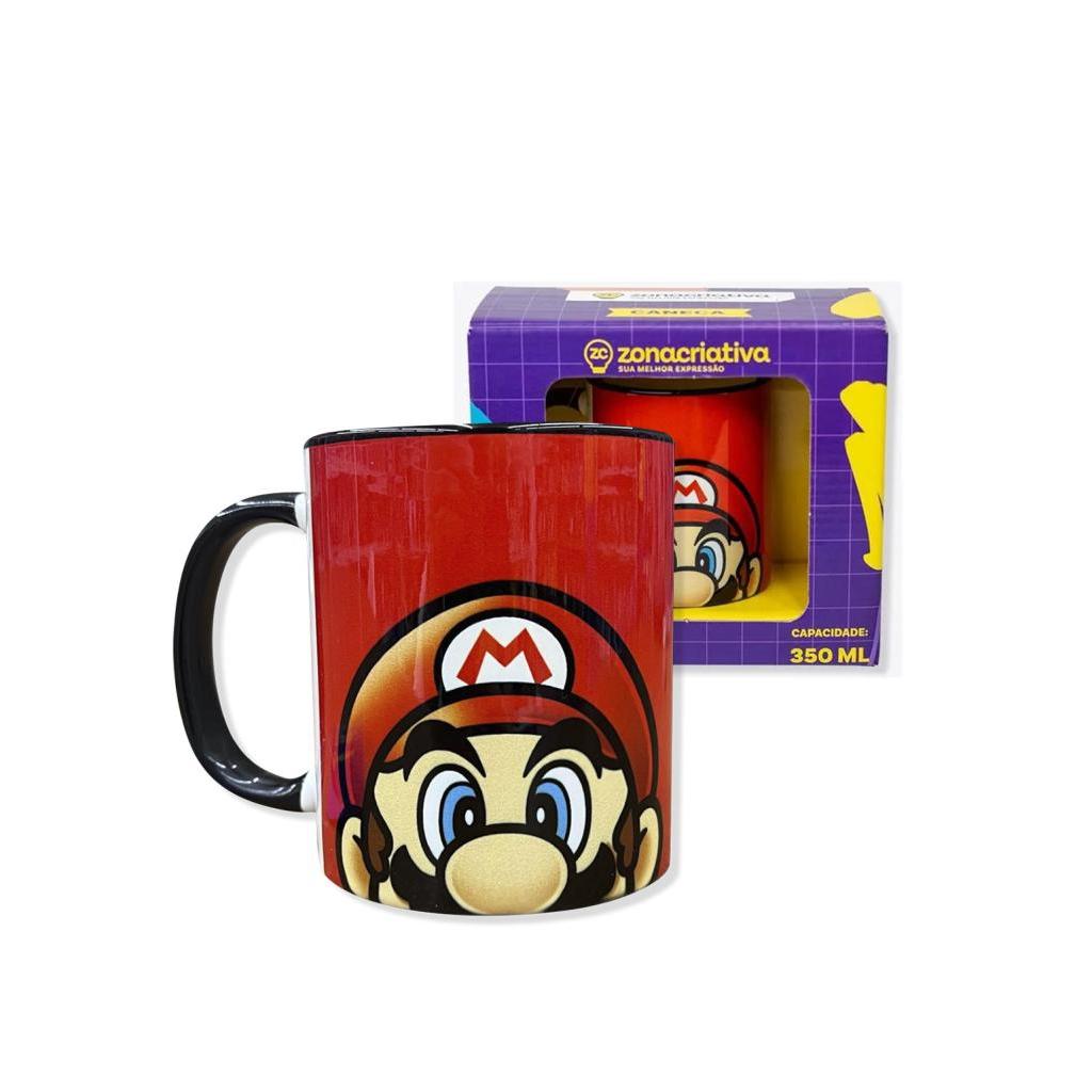 Caneca Pop Cerâmica 350ml Super Mario Face Nintendo Oficial Zona Criativa Gamer Geek Presente Criativo Colorida