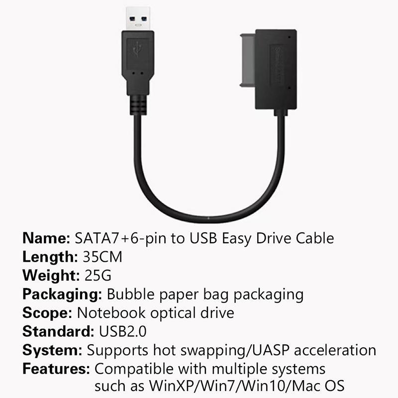 PzzPss USB 2.0 Para Mini Sata II 7 + 6 13Pin Adaptador Conversor Cabo Portátil CD/DVD ROM Slimline Drive HDD Caddy