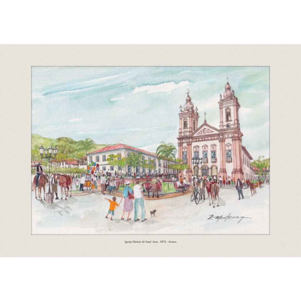 Pintura em Aquarela | Igreja Matriz de Sant' Ana - 1874 - Areias | Quadro Decorativo | A4