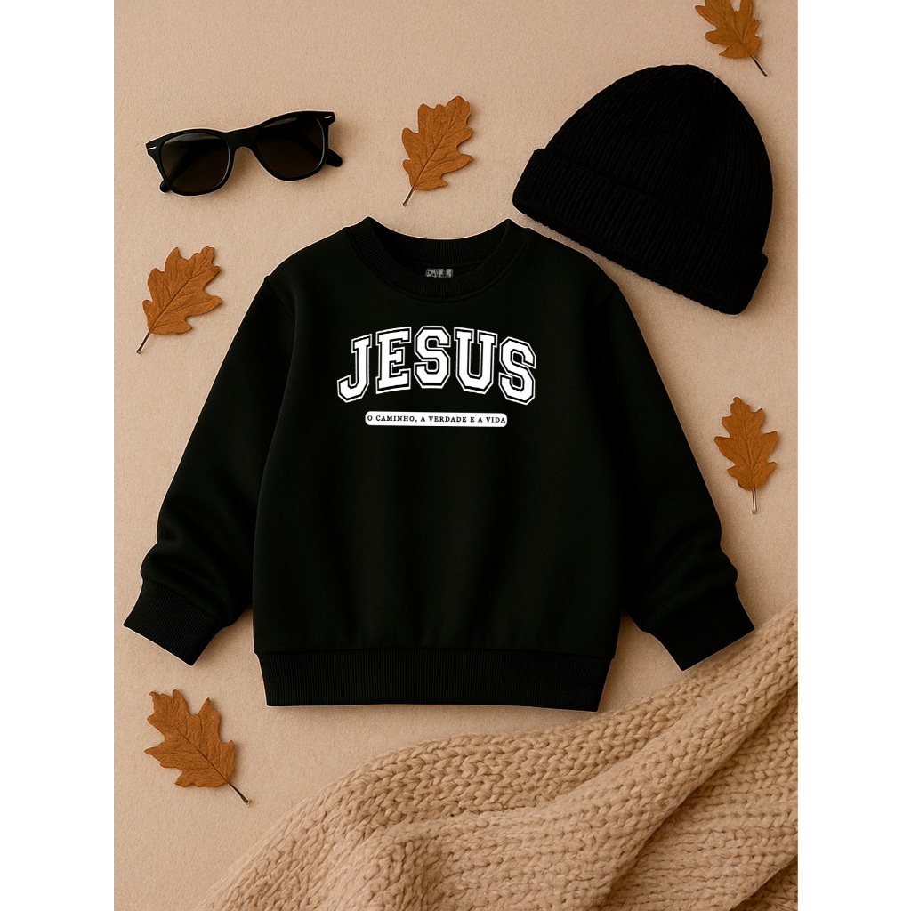 Blusa de Moletom Outono Inverno Juvenil e Infantil Gospel Jesus o Caminho, a Verdade e a Vida Para Crinças