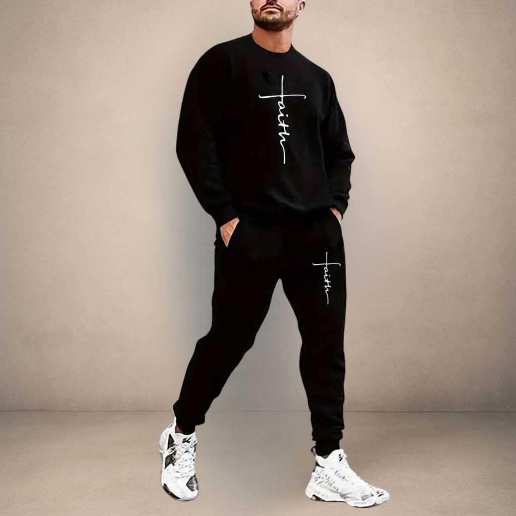 Conjunto Moletom Calça Jogger Gola Redonda Unissex Moda Gospel Faith Tendência Inverno