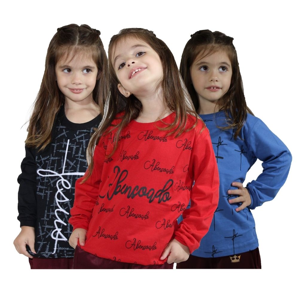 Kit 9 Camisetas Juvenil Infantis Meninas Manga Longa Inverno Catolica Gospel Revenda