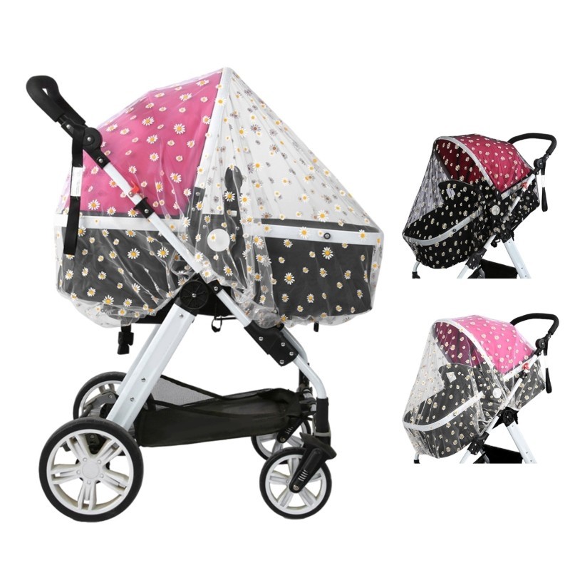 Bmico Secure Carrinho Bebê Fly Net Mesh Daisy Bordado Capa Fácil Anexar