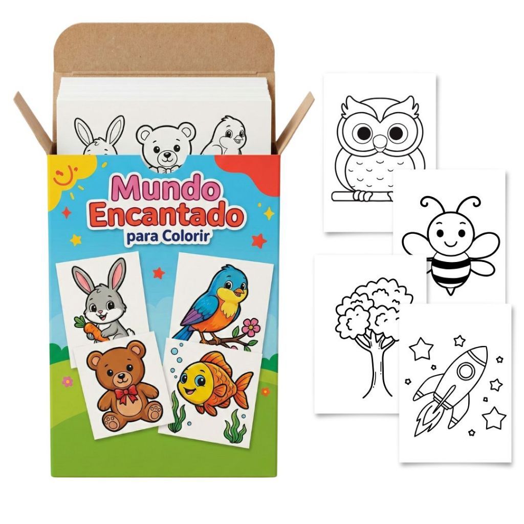 Desenhos para Colorir Infantil – Kit Natureza e Fazendinha com 100 Cartões