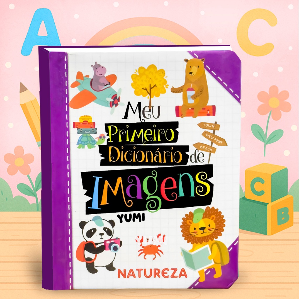 Livro Infantil Primeiro Dicionário Ilustrado Inglês Natureza | Bilíngue Educativo Para Crianças