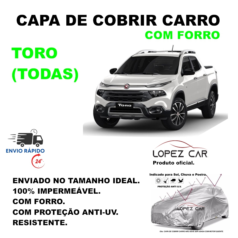 Capa de cobrir carro picape pick-up caminhonete Fiat Toro com forro 100% impermeável