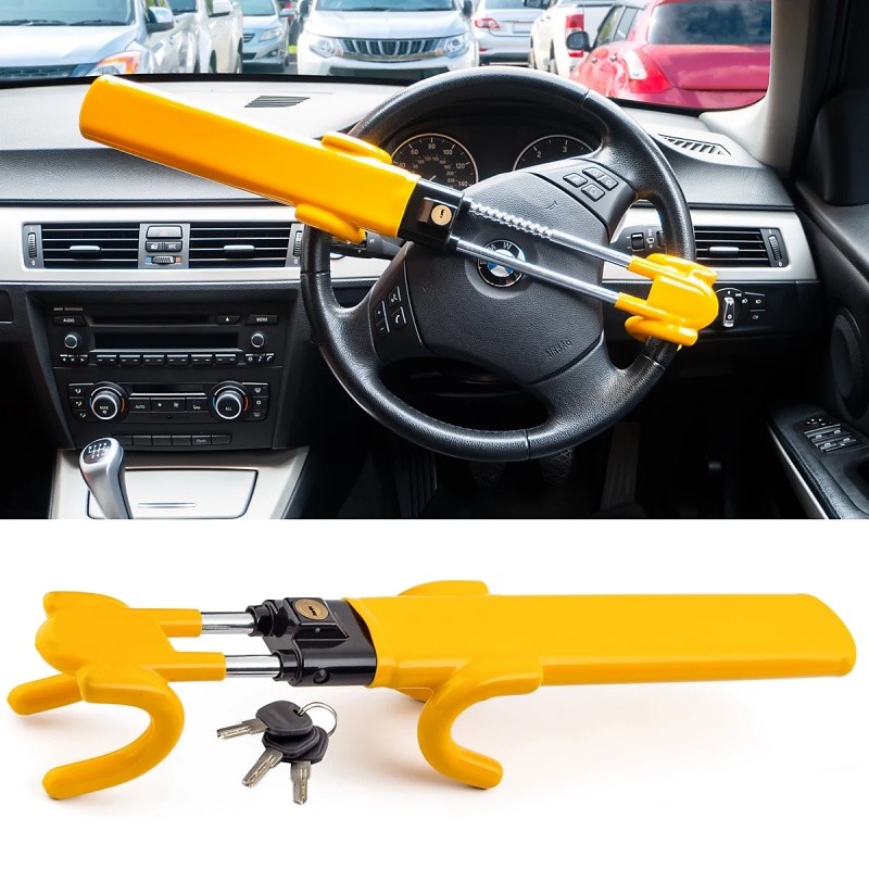Trava Volante Antifurto Gancho Duplo Aço Liga Cilindro Cobre Universal Ajustável Para Carro SUV Picape Van Caminhão