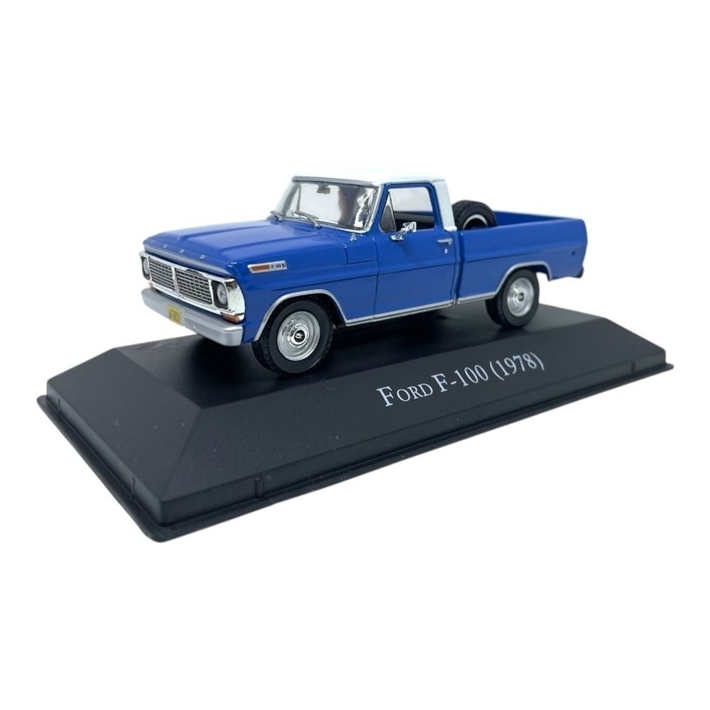 Miniatura Picape Ford F-100 (1978) - Carros Clássicos do Brasil - Azul e Branco - 1:43 - Luppa