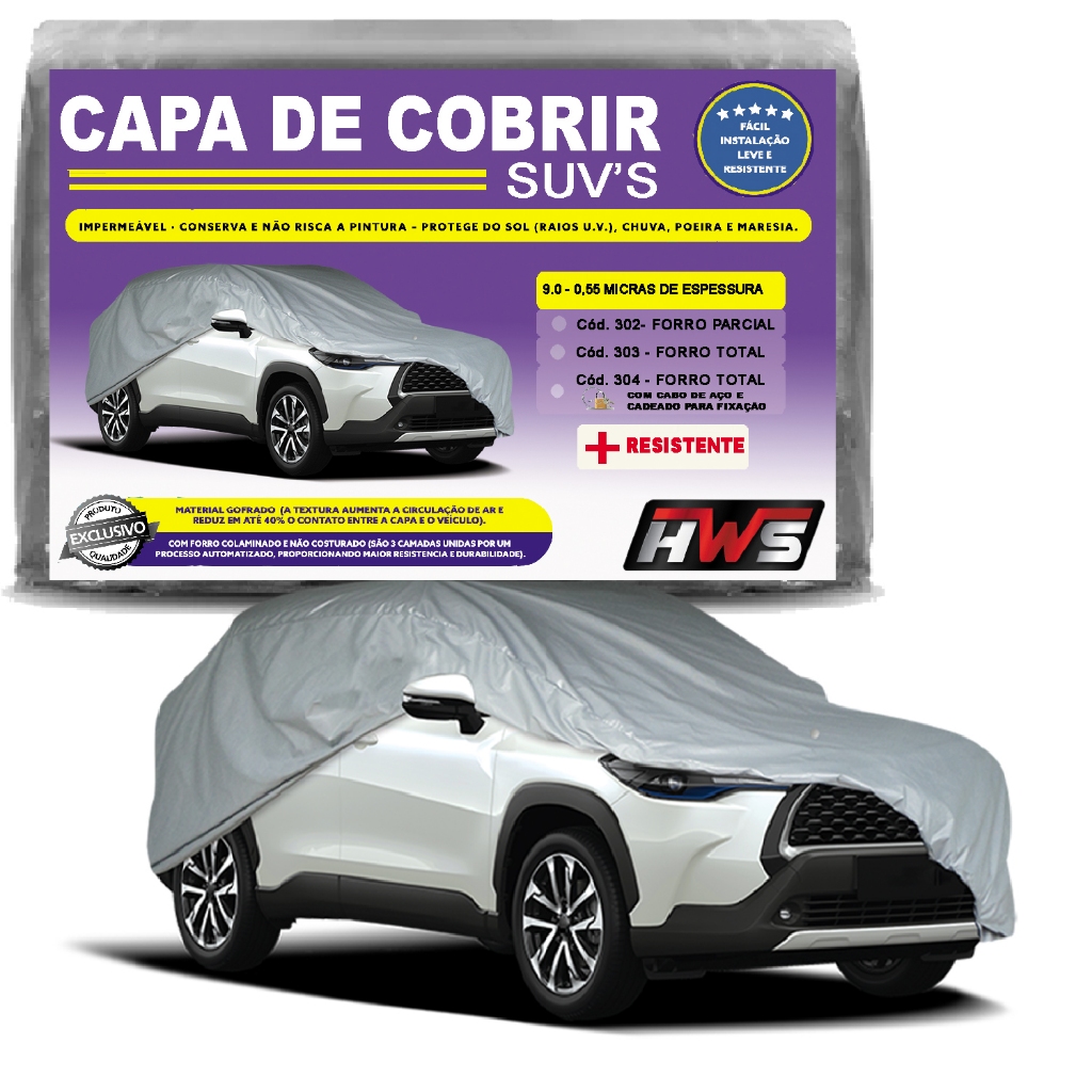 Capa Cobrir Carro Suv Picape Cinza HWS Forrada Impermeável Proteção Sol e Chuva XG