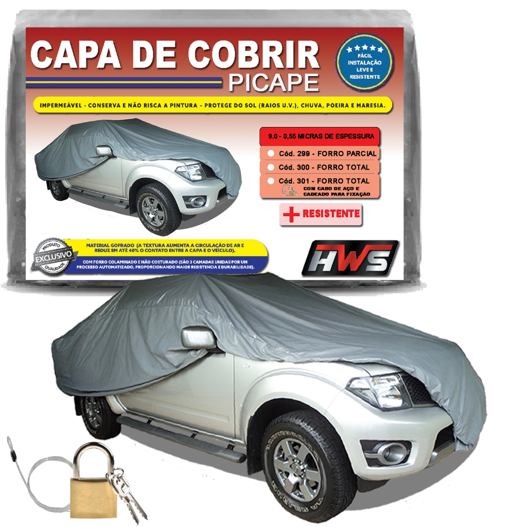 Capa Cobrir Carro Picape Suv Cinza HWS Forrada Com Cadeado Impermeável Proteção Sol e Chuva XGG