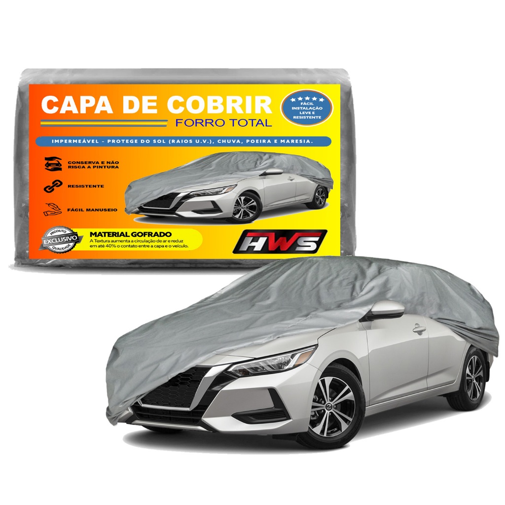 Capa Cobrir Carro Hatch Sedan Suv Picape Van Cinza HWS 100% Forrada Impermeável Proteção Sol e Chuva