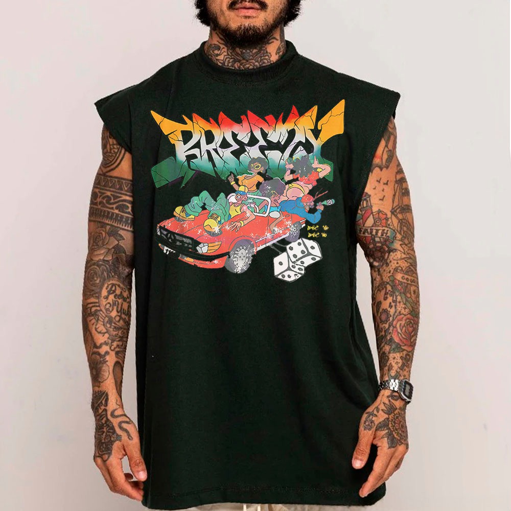 Camiseta Regata Oversized Chris Brown Breezy Bowl Tour Masculina StreetWear Longline Machão Academia Treino Cavada Longa