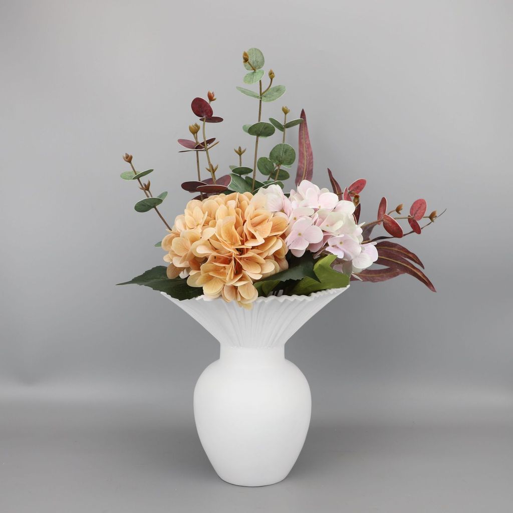 3CZV European-style minimalist resin wide-mouth leaf-shaped vase for dried flowers, creative home decor for living room,