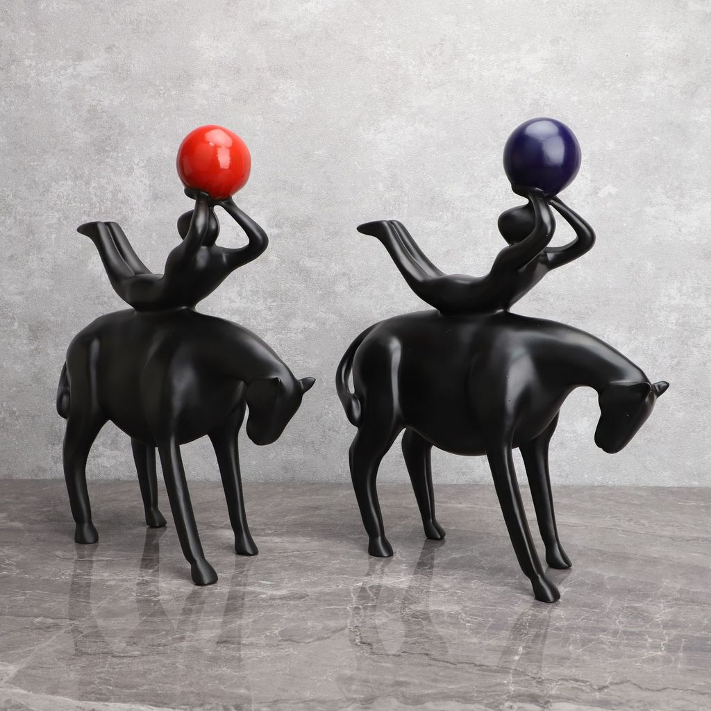 XPBP European-style creative resin figure riding a bull with red, gold, and blue balls, decorative ornament for sales of