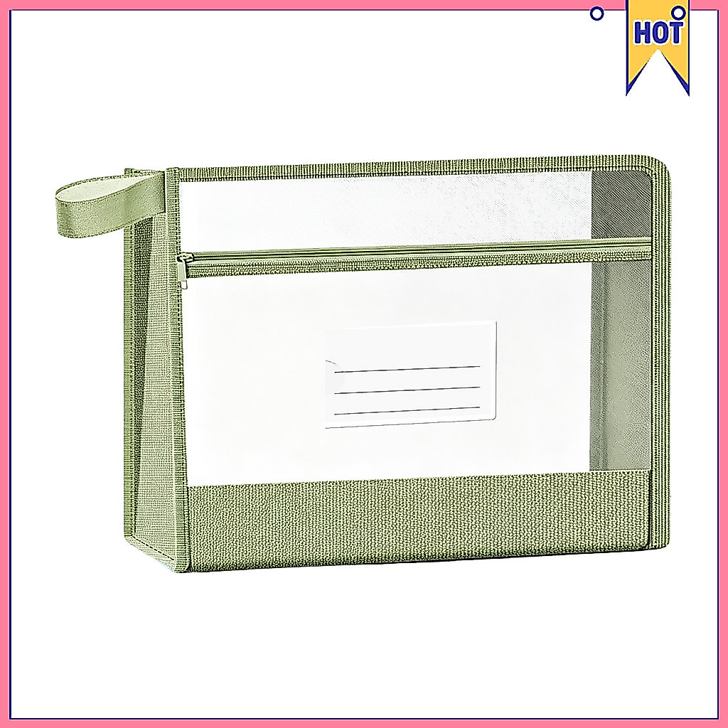 Double Layer L-shaped Document Organizer Bag Transparent Mesh Zipper Pouch with Handle Tear-resistant Portable File Hold
