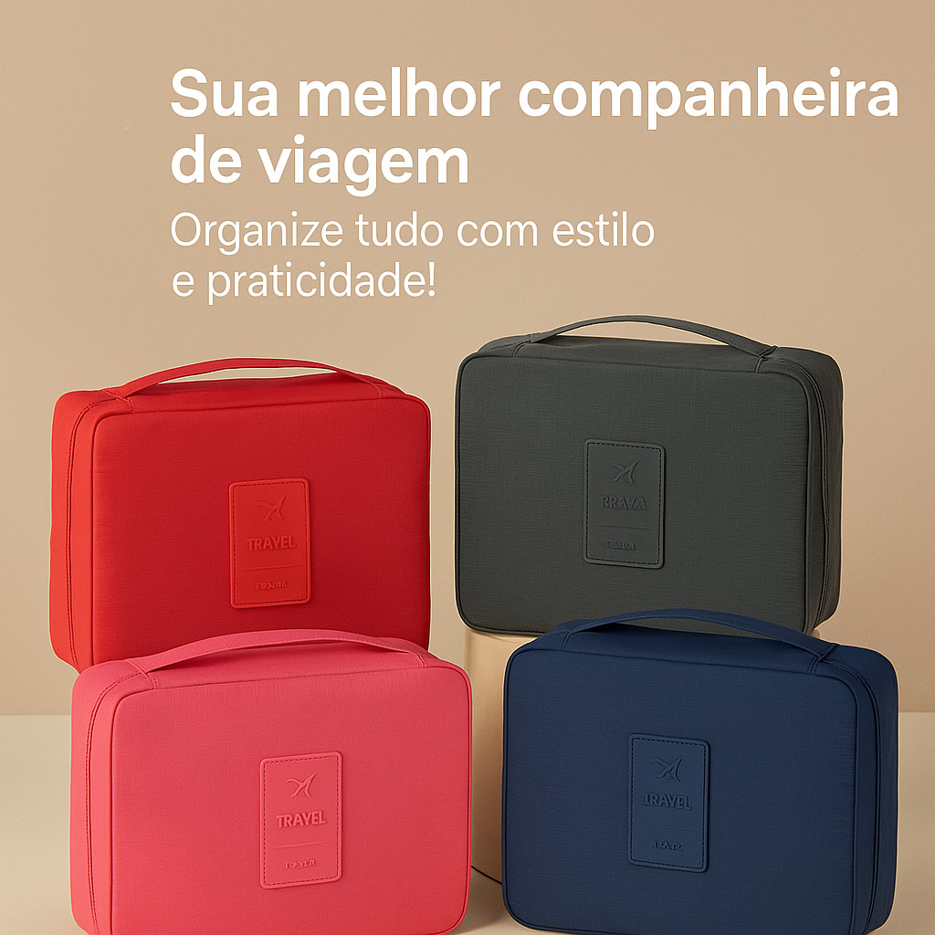 Frasqueira Necessaire de Viagem Multi Pouch Dobrável com Divisórias