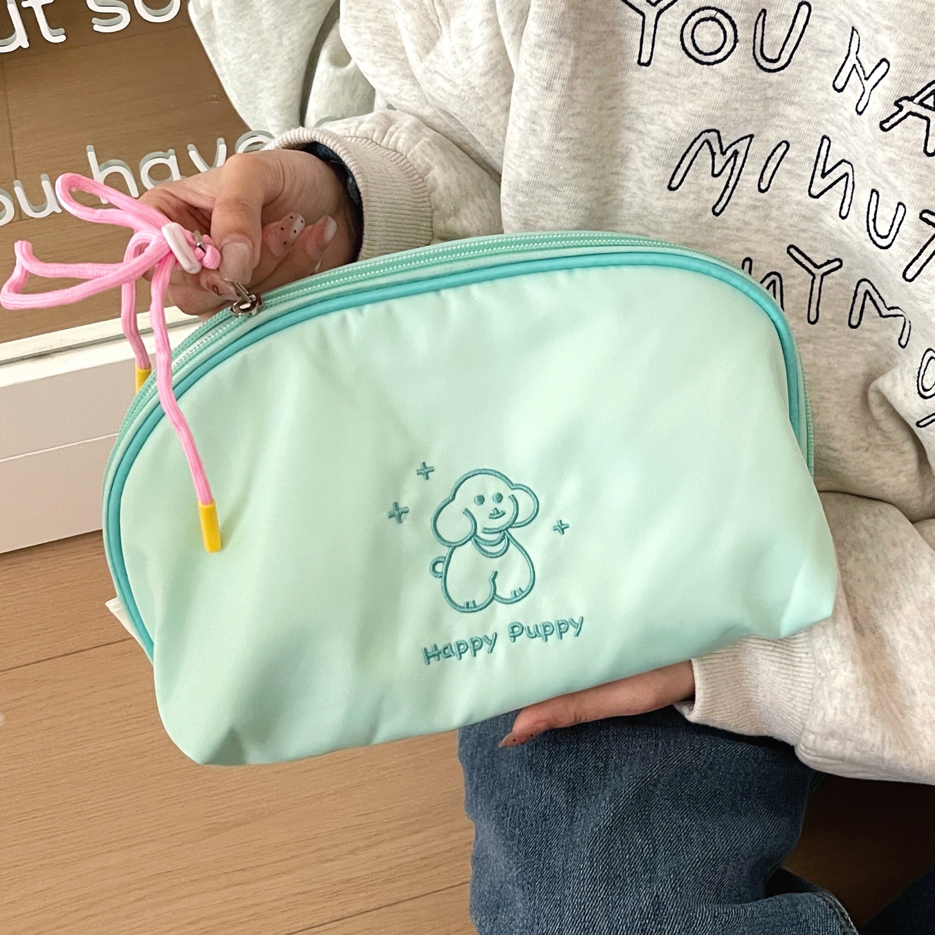 Bolsa de maquiagem Puppy Storage Pouch, organizador portátil fofo para viagem, estojo cosmético multi tamanho