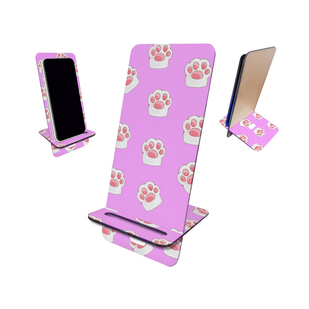 Suporte de Mesa para Celular Mdf Sublimado Patinhas Branca Fundo Rosa