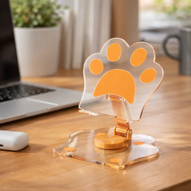 Suporte para Celular Ajustável Patinha de Gato Portário Acrílico Transparente Dobrável S076