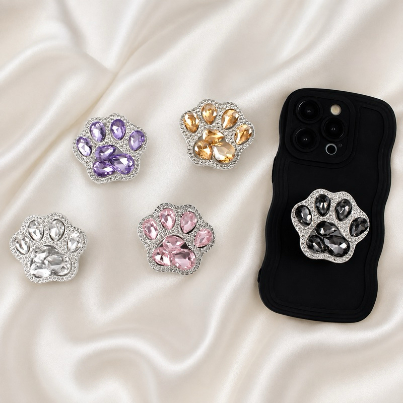 Pop Socket Patinha Com Brilho Zircônia Suporte para Celular Luxo Brilhoso Pata de Gato Pata de Cachorro