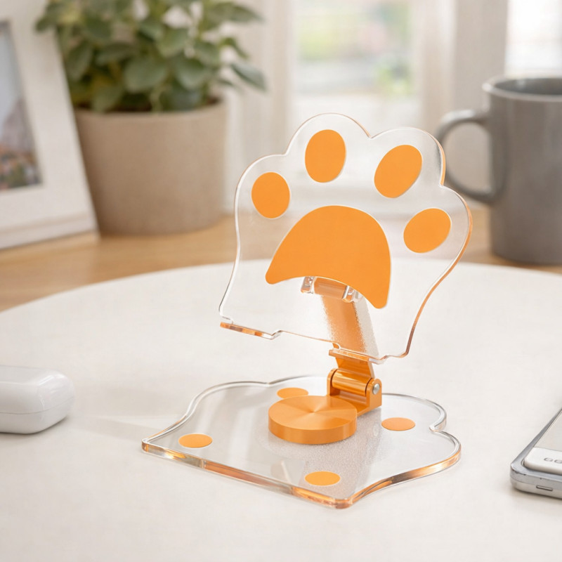 Suporte para Celular Ajustável Patinha de Gato Portário Acrílico Transparente Dobrável S076
