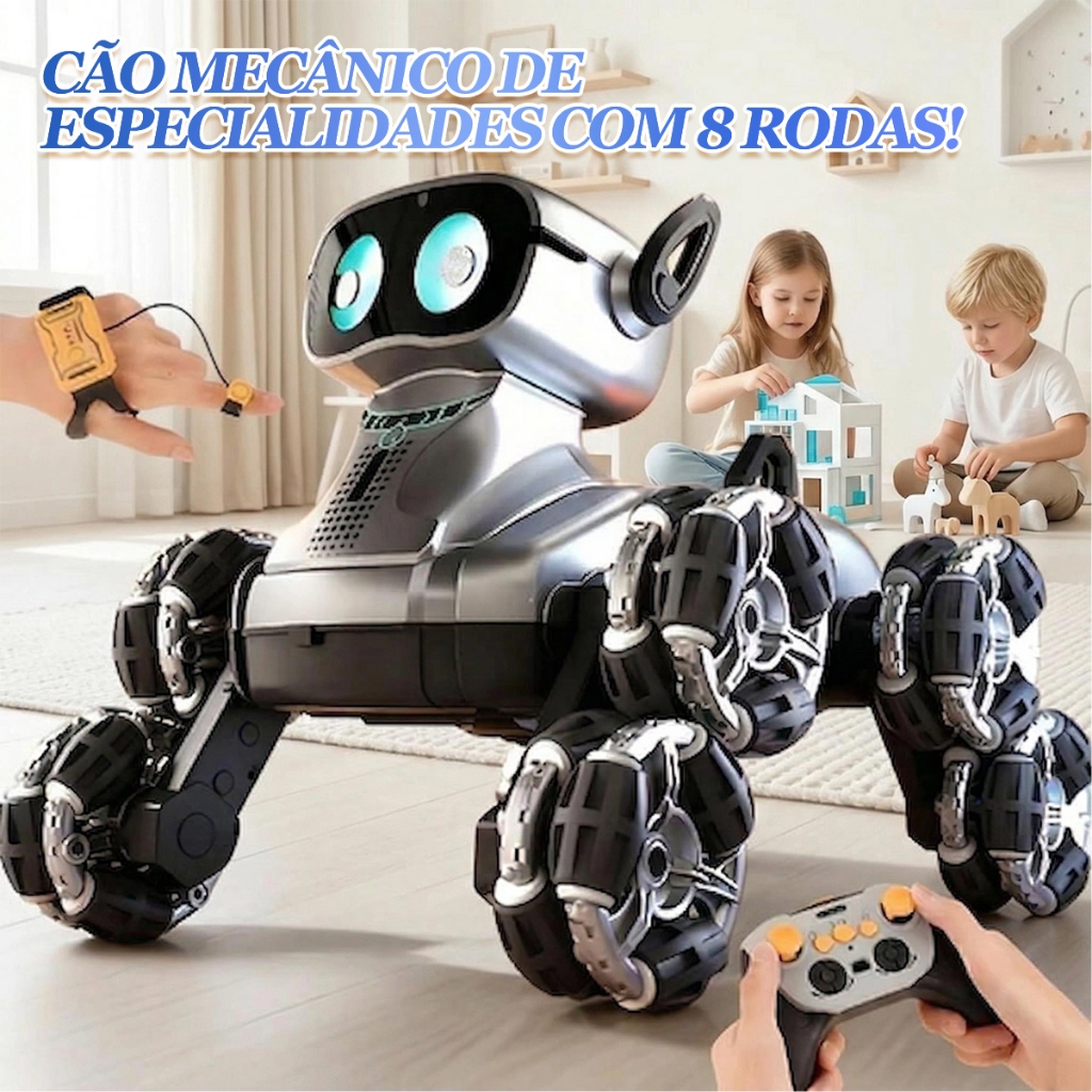 Smart Robot Dog with Remote Control – 8 Wheels and Hand Sensors