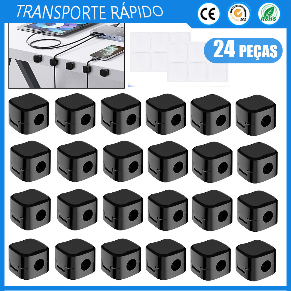 24x Suporte de clipe de gerenciador de cabo magnético preto Organizador de clipe de plugue e cabo