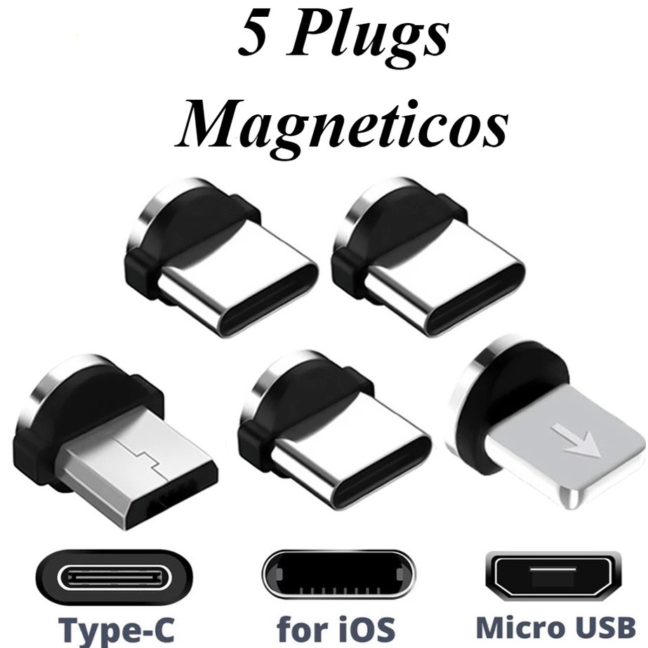 5 peças de plug para cabo magnético micro usb tipo C e para iphone envio rápido