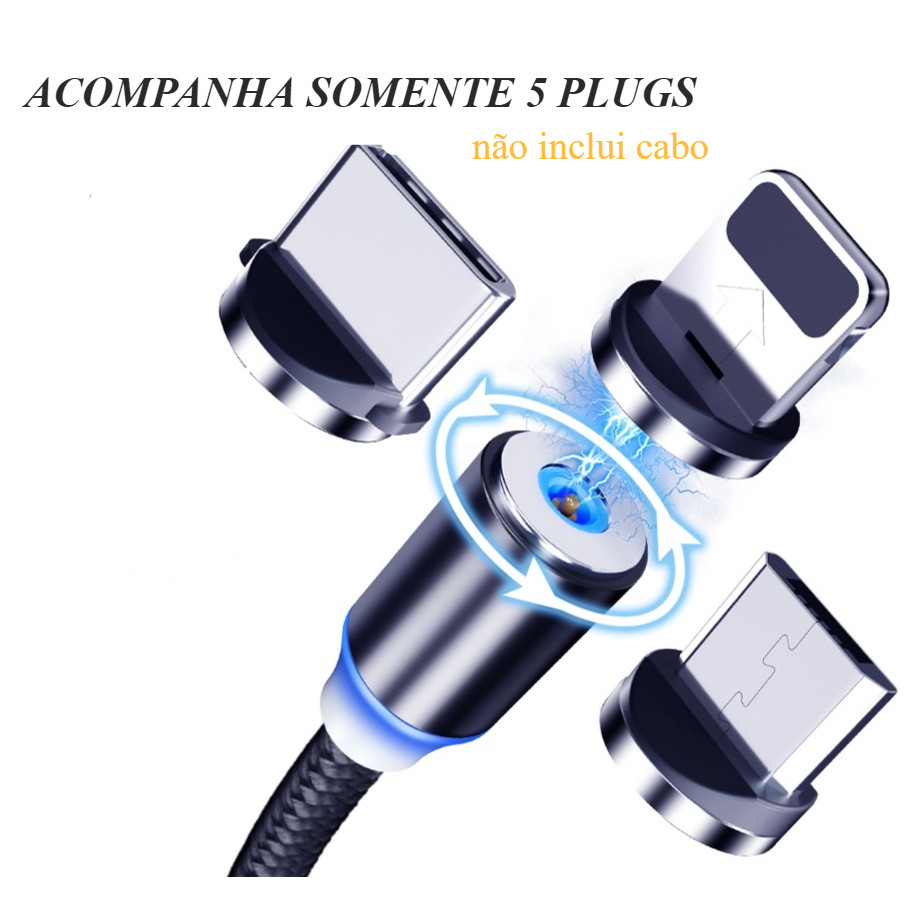 5 peças de plug para cabo magnético micro usb tipo C e para iphone envio rápido não inclui cabo