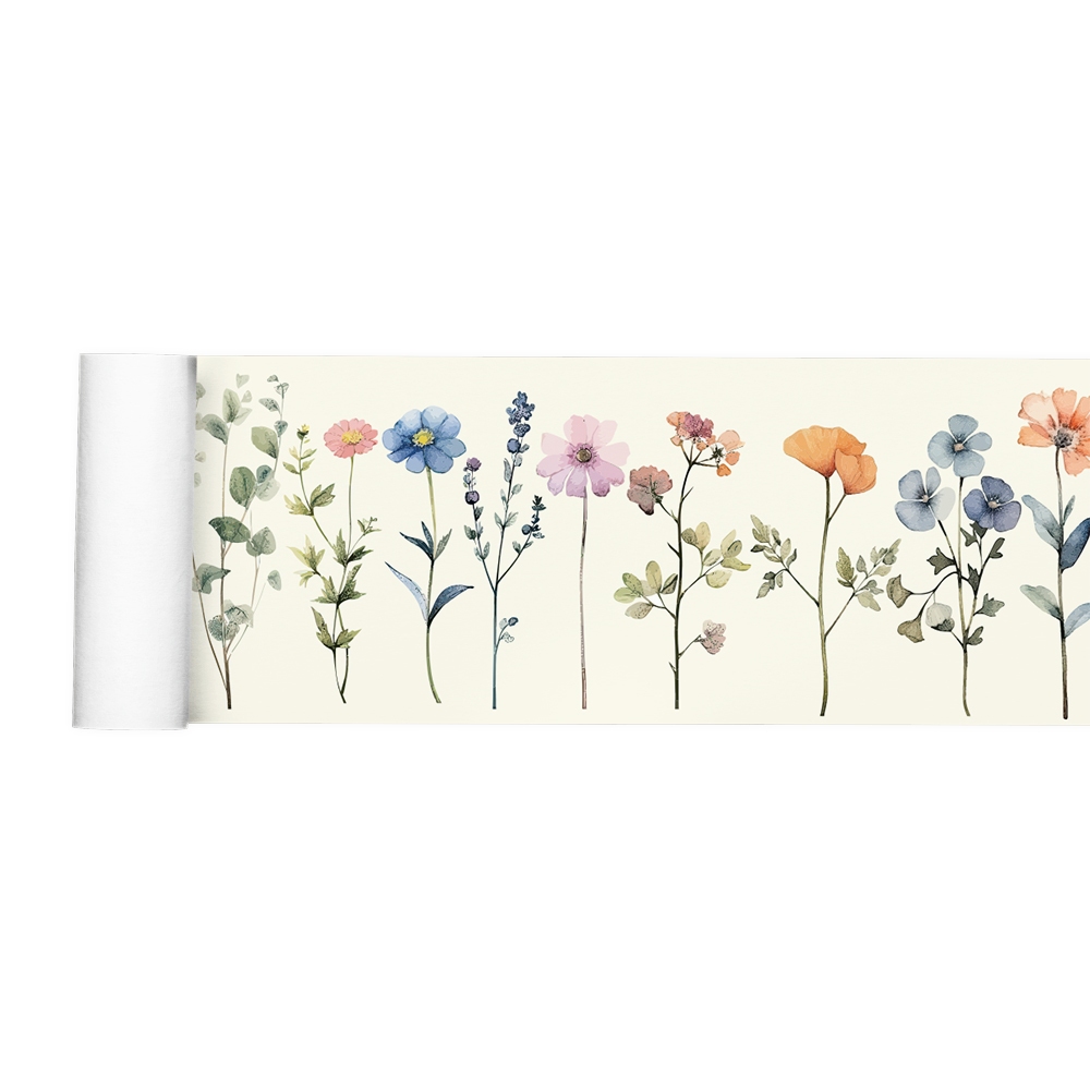 Faixa Adesiva Decorativa Border Floral Aquarela Jardim Ramos Quarto 015bd