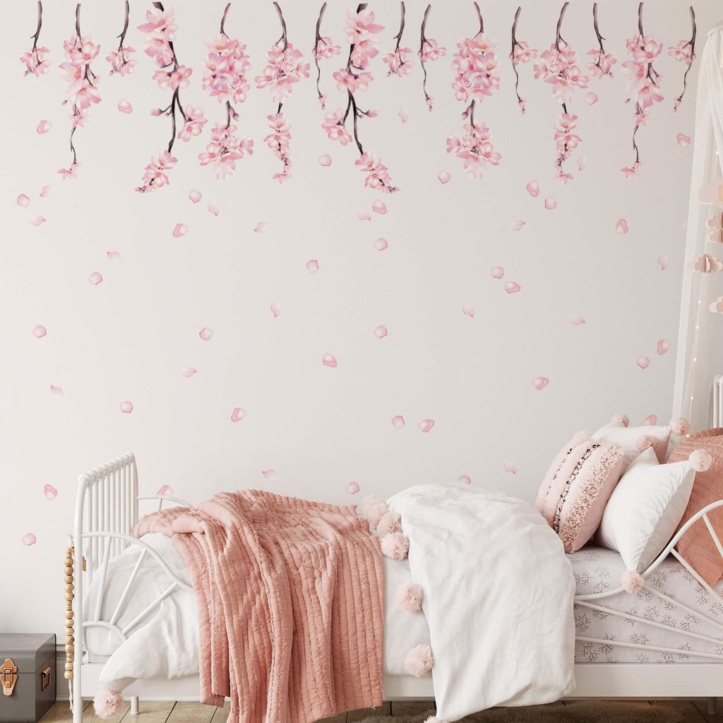 Adesivo Parede Floral Quarto Sala Ramos Jardim Cerejeira Rosa Menina Delicado