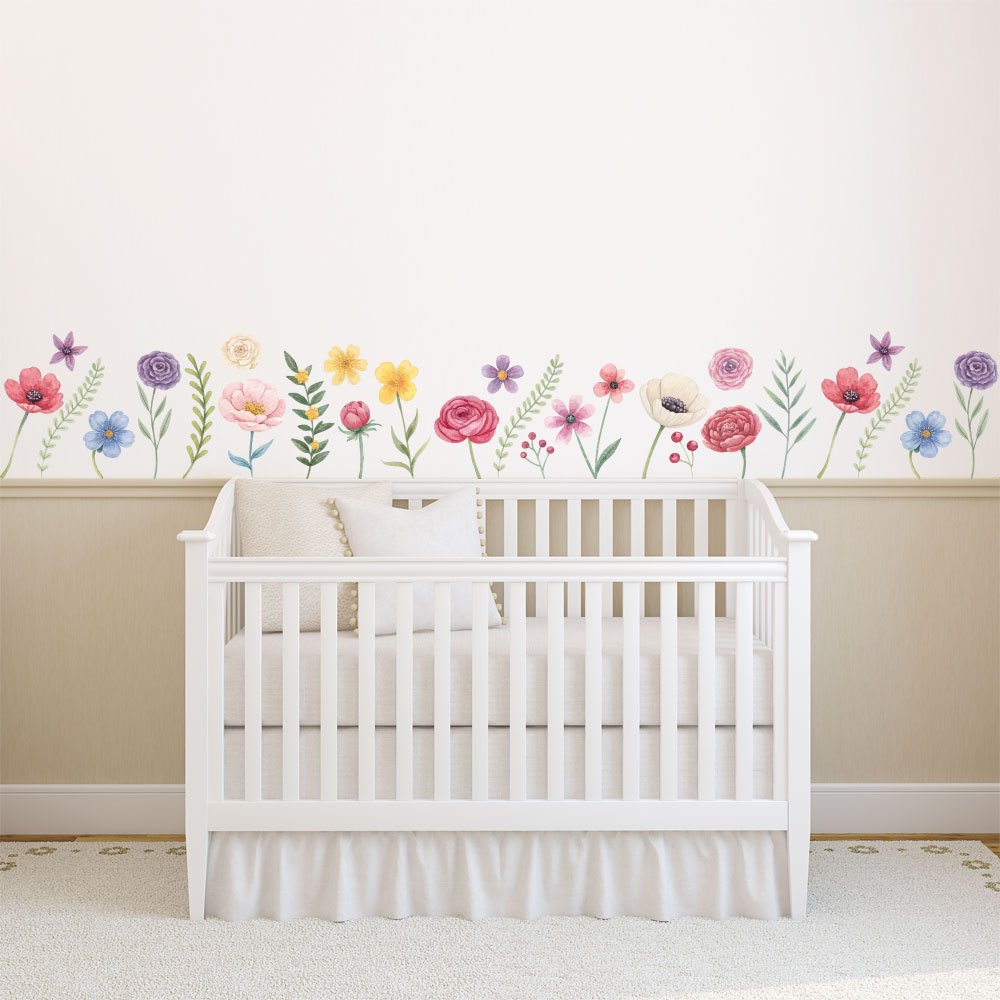 Adesivo de Parede Jardim Encantado Flores e Ramos Quarto Menina Decoração 004jdm