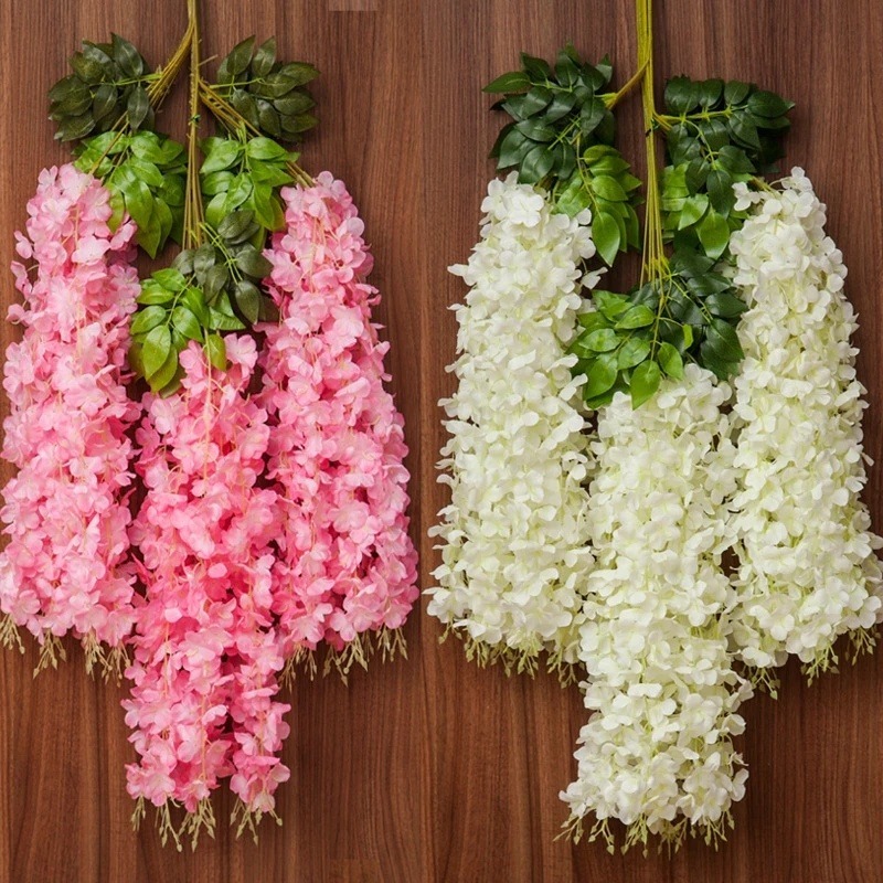 Flor De Wisteria Artificial 110cm 6/12 Pçs | Ramo De Glicínia Falsa Decorativa Para Parede Vaso Jardim Casamento Festa