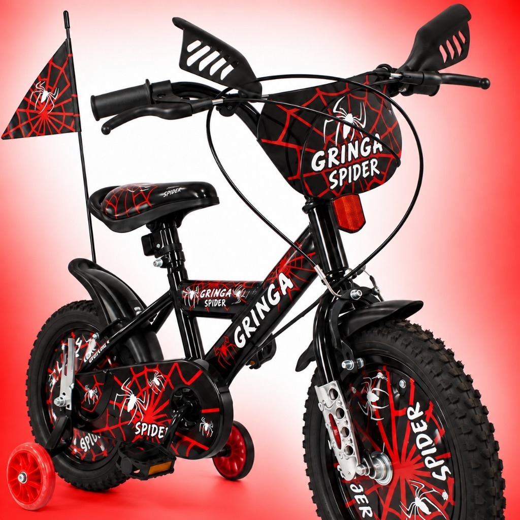 Bicicleta Infantil Menino Aro 14 Herói Spider LED Vermelha Premium