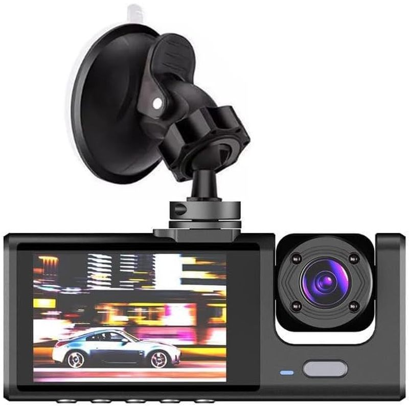 Dash Cam De 3 Canais Frontal E Traseira Com Câmera Interna , Tripla Para Carro 4K + 1080P , Tela IPS De 2 