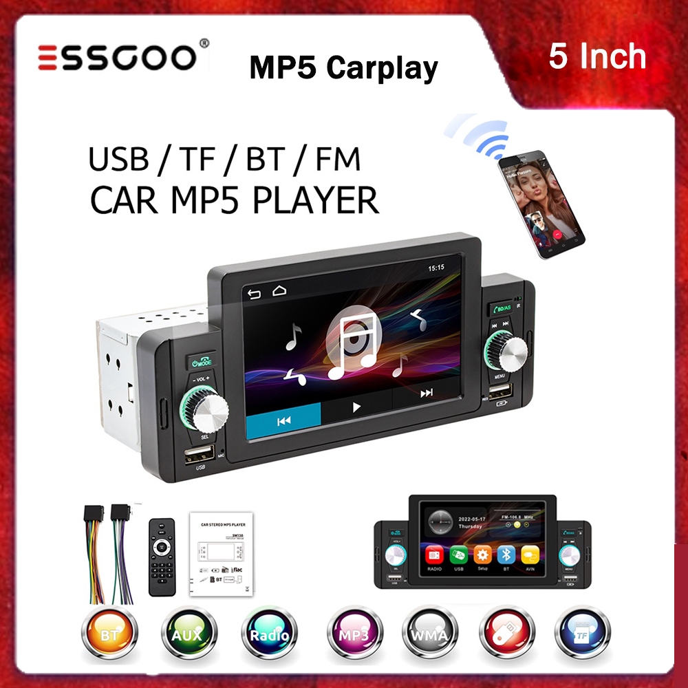 (Do São Paulo) ESSGOO 5 Polegadas Central Multimidia 1 Din HD Touch Screen Car Radio Mirror Linking Bluetooth MP5 Player