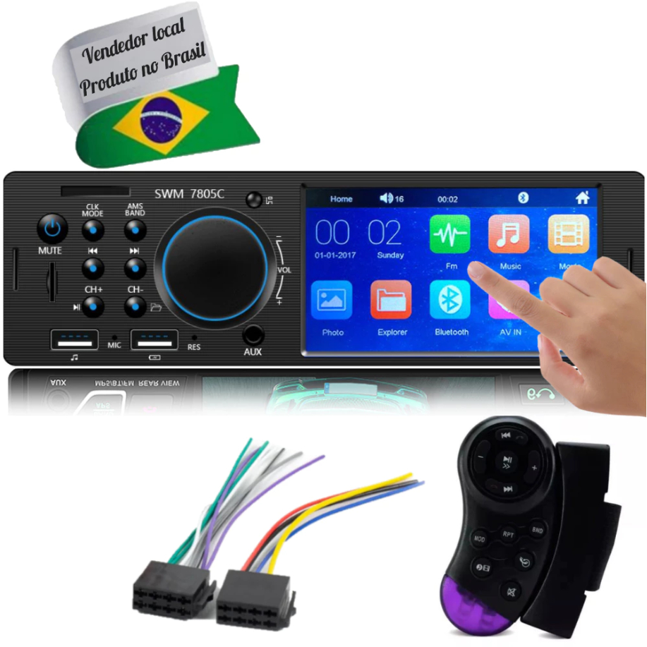 Central Multimidia Mp5 1 Din Touch Screen Automotivo Tela 4.1 Carrega Celular Saída de Vídeo