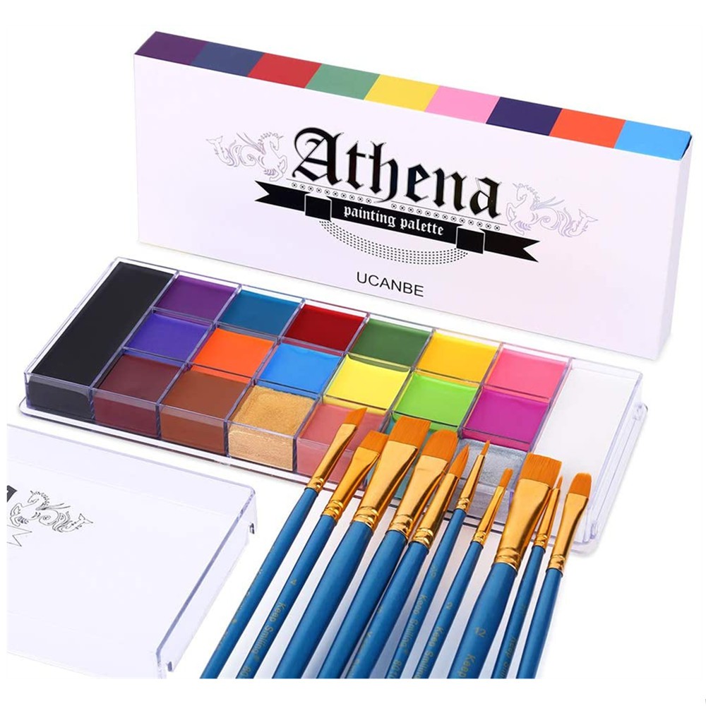Kit de Tinta Facial e Corporal Duradoura 20 Tonalidades 10 Pincéis Para Halloween e Cosplay