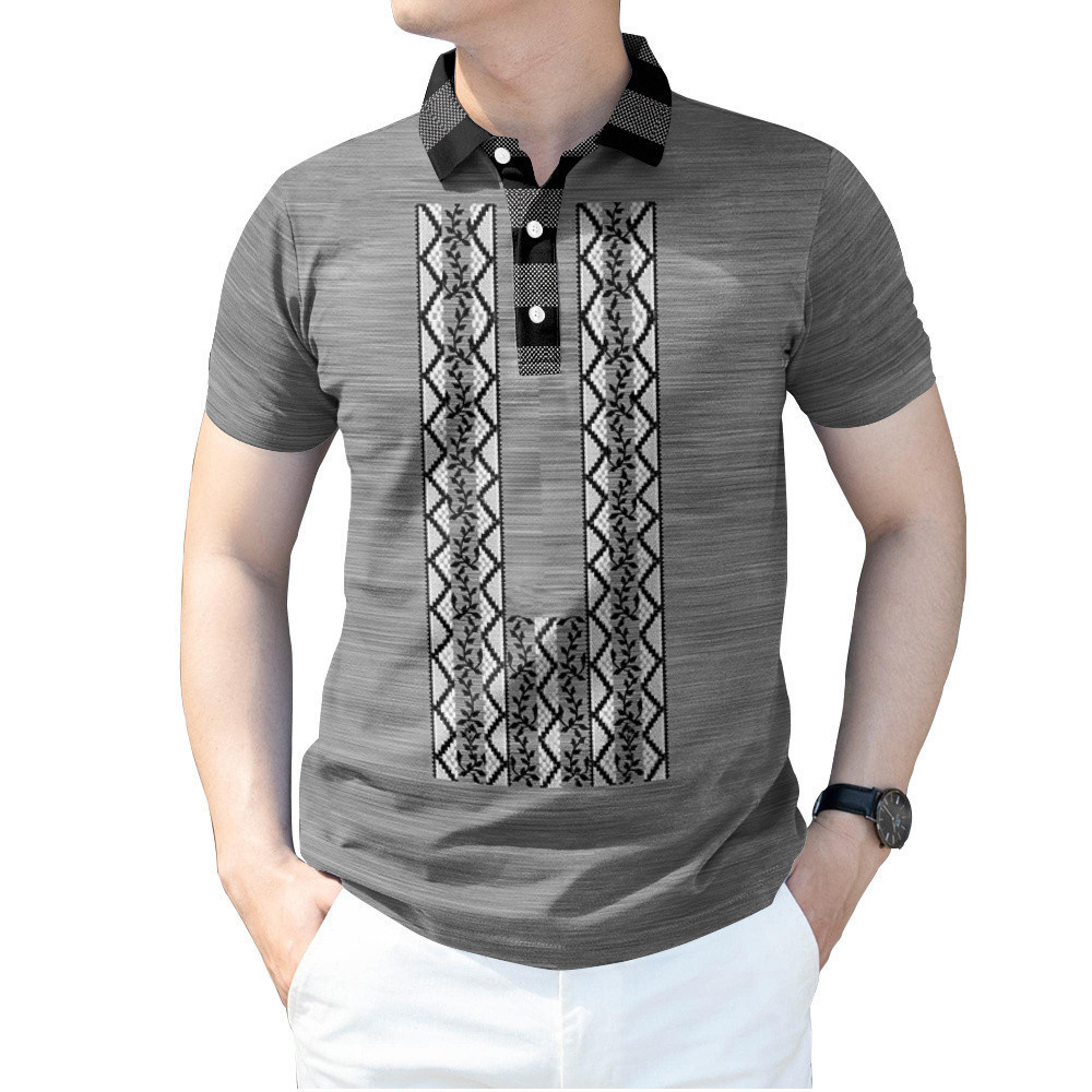 Camisa POLO Filipinas De Sublimação Completa De Manga Curta Masculina E # 39 ; S Estampada Estilo Étnico Lapela Meio Bot